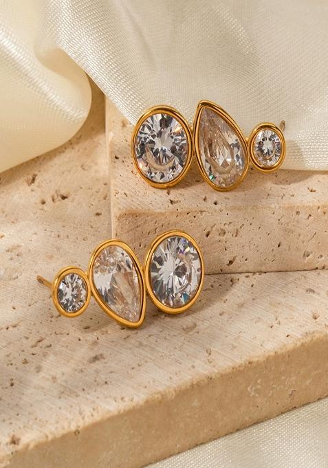 18K Gold Plated Anti Tarnish Triple Oval Zircon Drop Earrings