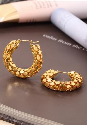 18K Gold Plated Waterproof Anti Tarnish Fish Scale Chunky Hoop Earrings