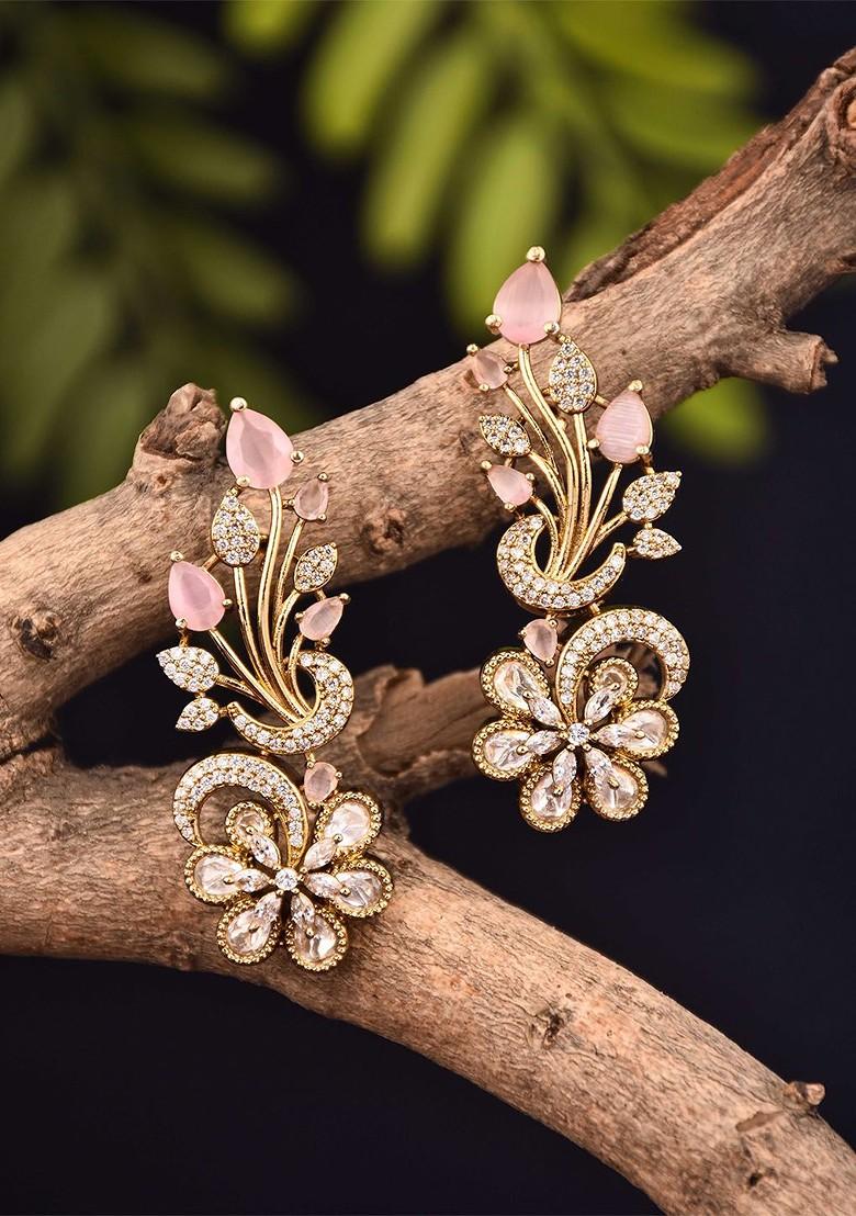 Kundan Studded Floral Drop Earrings
