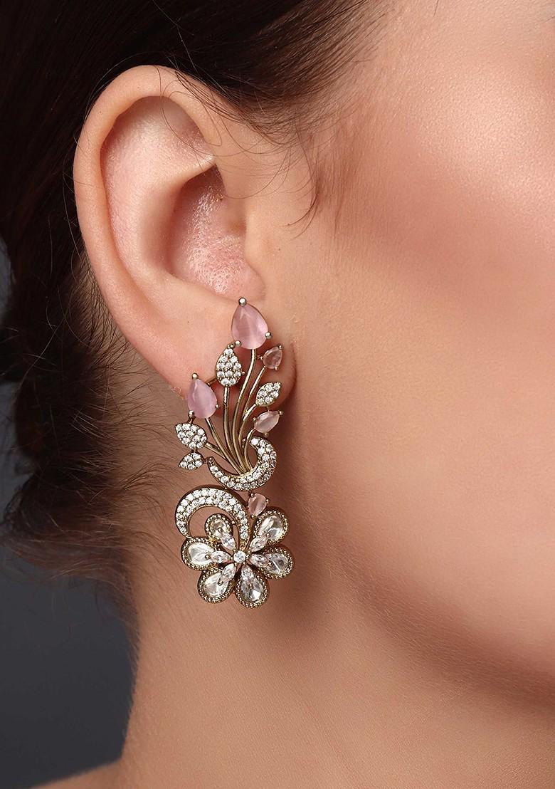 Kundan Studded Floral Drop Earrings