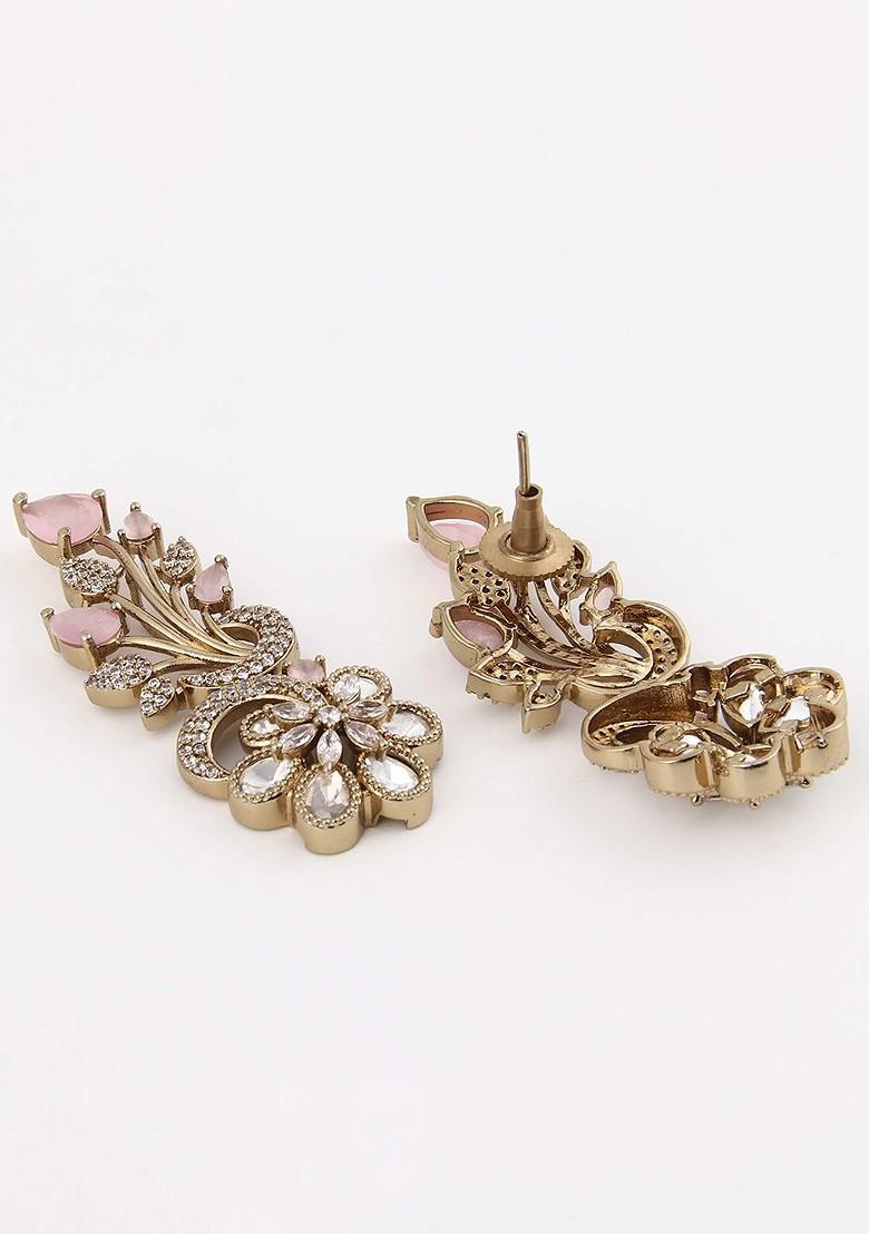 Kundan Studded Floral Drop Earrings - Indya
