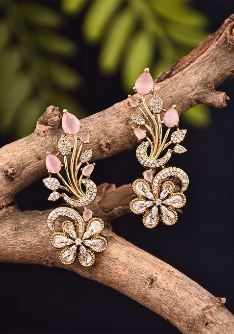 Kundan Studded Floral Drop Earrings
