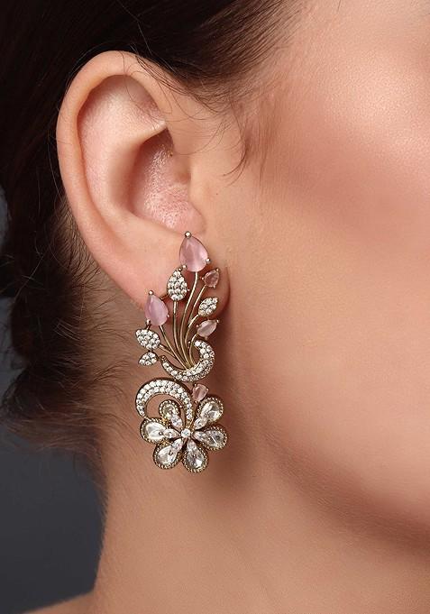 Kundan Studded Floral Drop Earrings