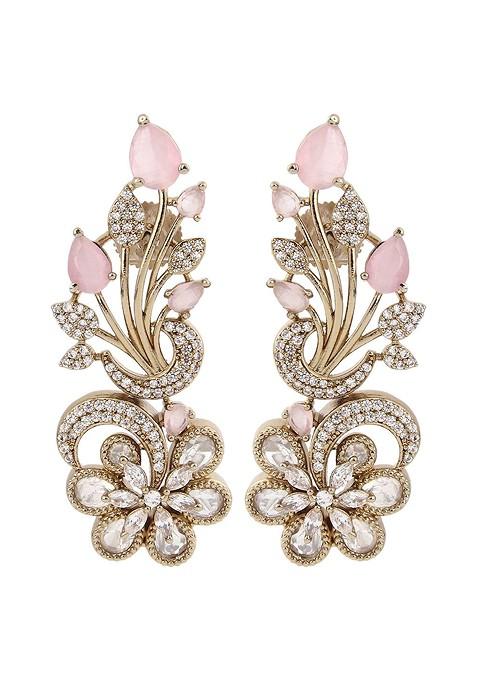 Kundan Studded Floral Drop Earrings