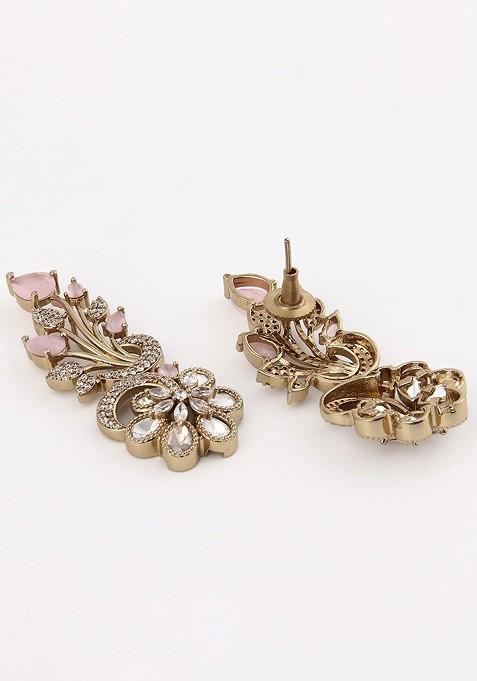 Kundan Studded Floral Drop Earrings