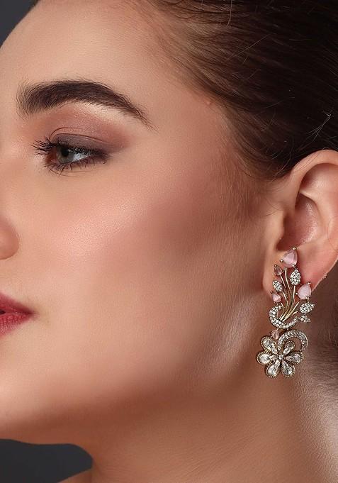 Kundan Studded Floral Drop Earrings