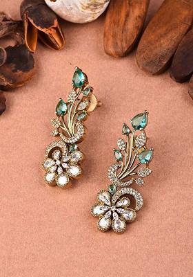 Kundan Studded Petal Shine Floral Drop Earrings