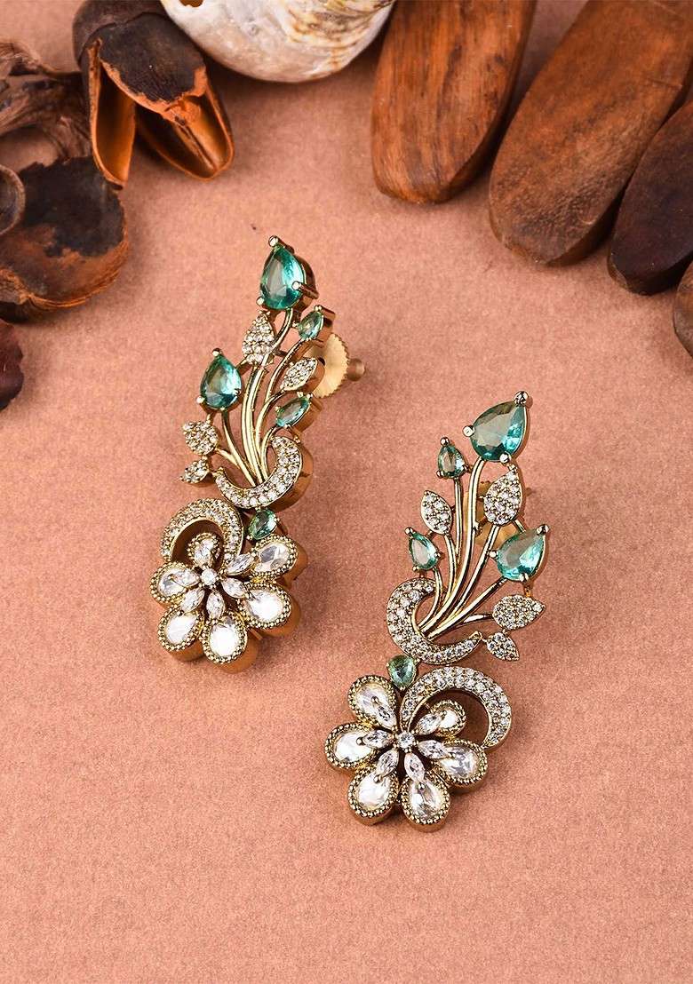 Kundan Studded Petal Shine Floral Drop Earrings - Indya