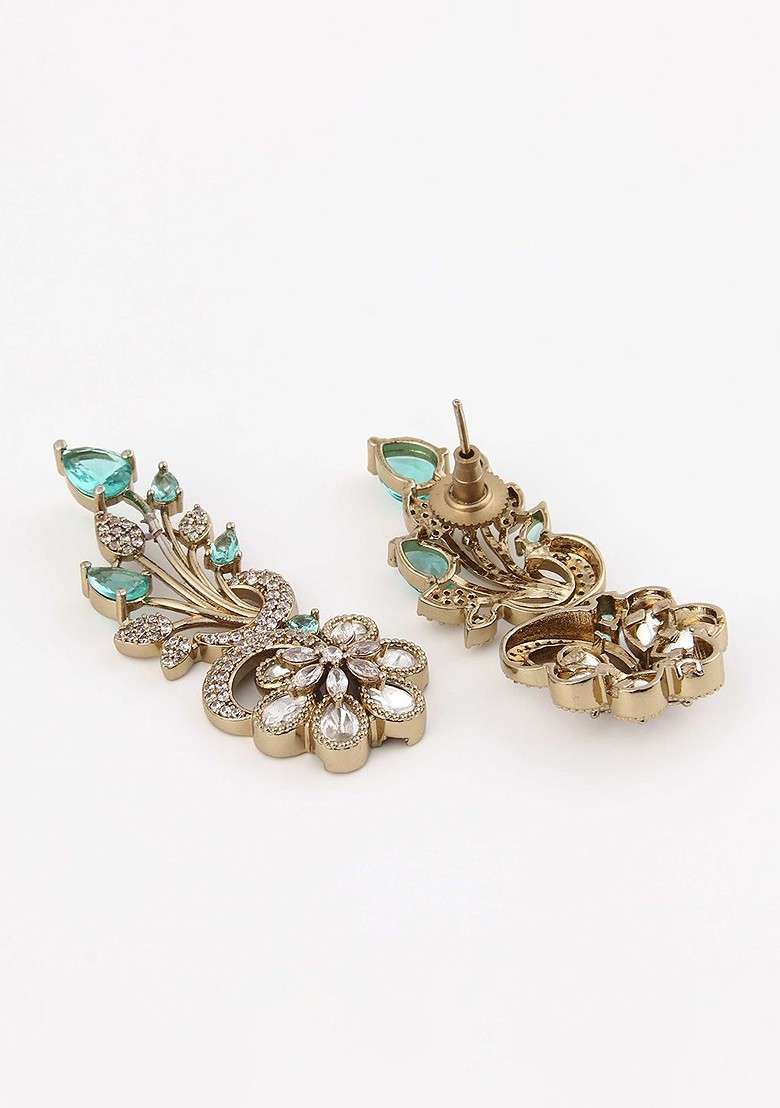 Kundan Studded Petal Shine Floral Drop Earrings - Indya