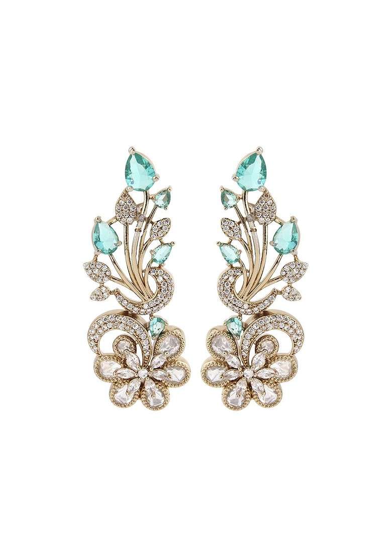 Kundan Studded Petal Shine Floral Drop Earrings - Indya