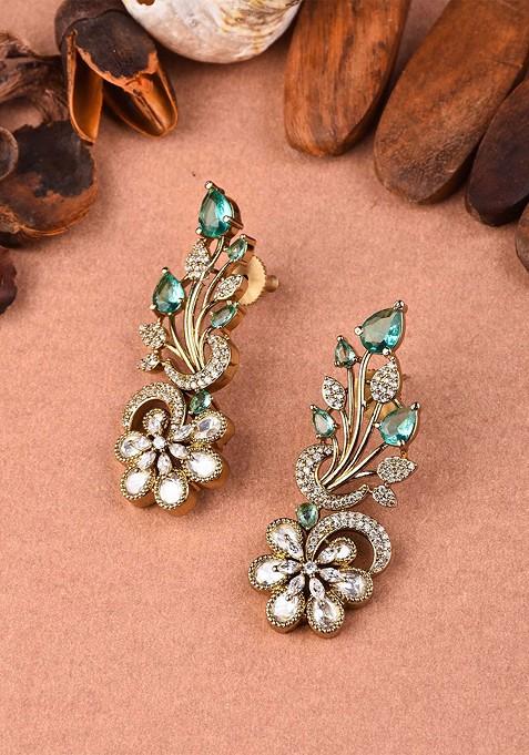 Kundan Studded Petal Shine Floral Drop Earrings
