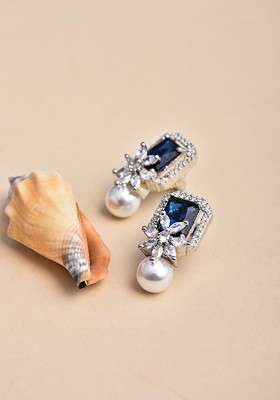 Rhodium Plated Sapphire Square Studs