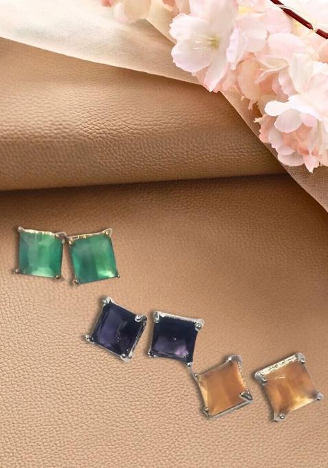 Multi Color Gold Plated Brass Earrings