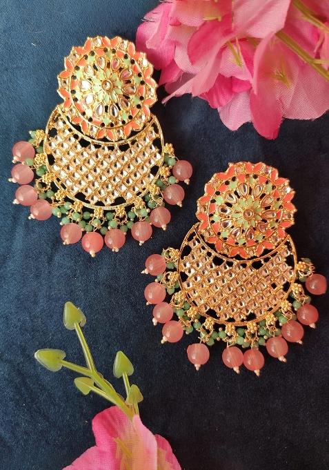 Multi Color Gold Plated Brass Earrings
