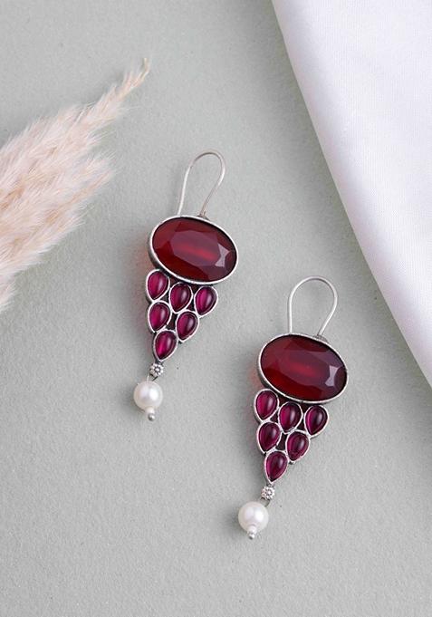 Silver Plated Cubic Zirconia Studded Drop Earrings