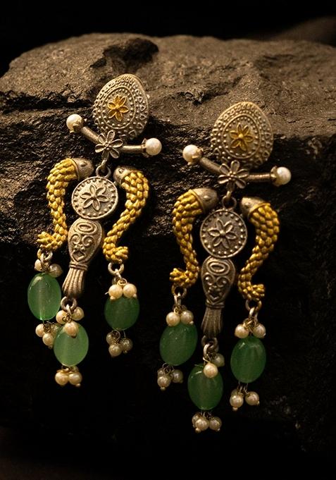 Silver Plate Artificial Beaded Contemporary Drop Earrings