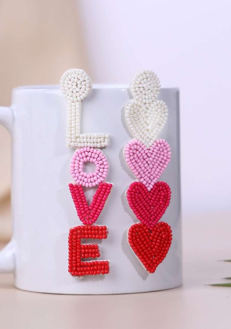 Heart Shaped Drop Earrings - Indya