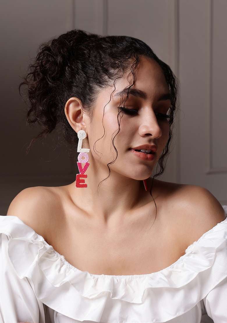 Heart Shaped Drop Earrings - Indya