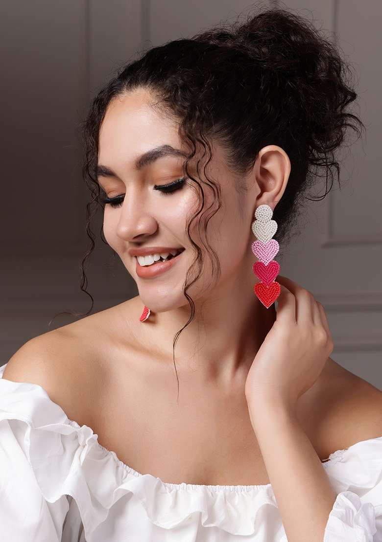 Heart Shaped Drop Earrings - Indya