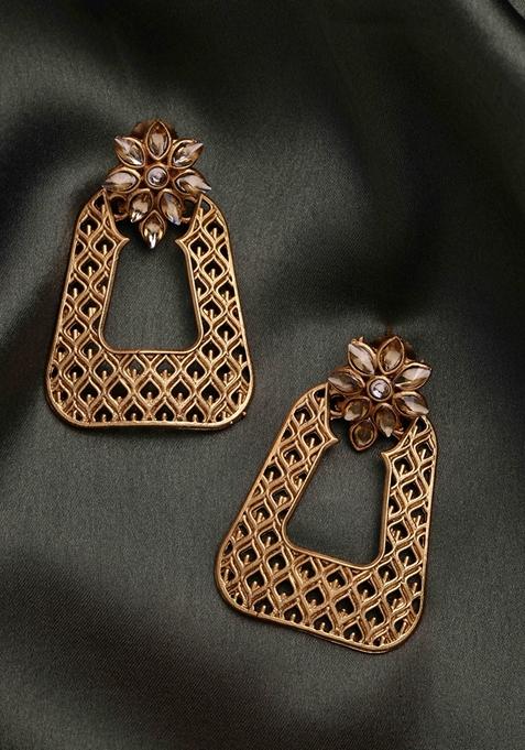 22Ct Gold Plated Cubic Zirconia Studded Drop Earrings