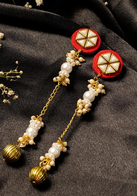 Gold Plated Pearls Beaded Contemporary Drop Earrings