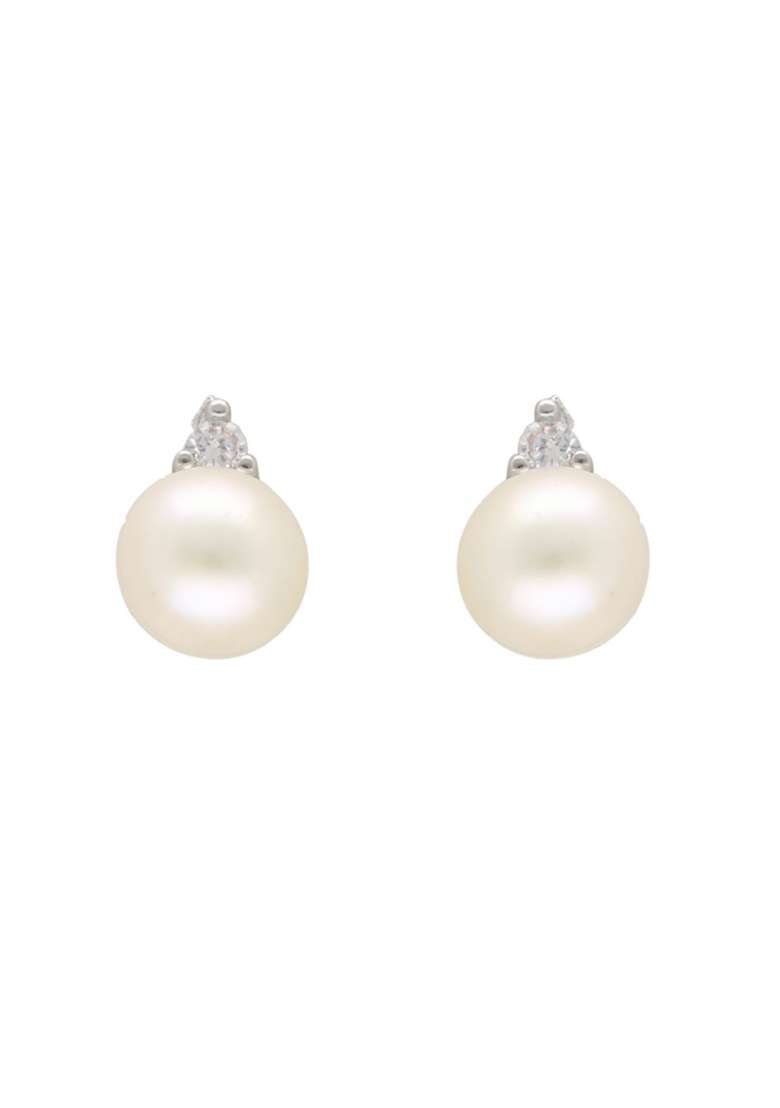 White Gold Plated Alloy Pearl Earrings - Indya