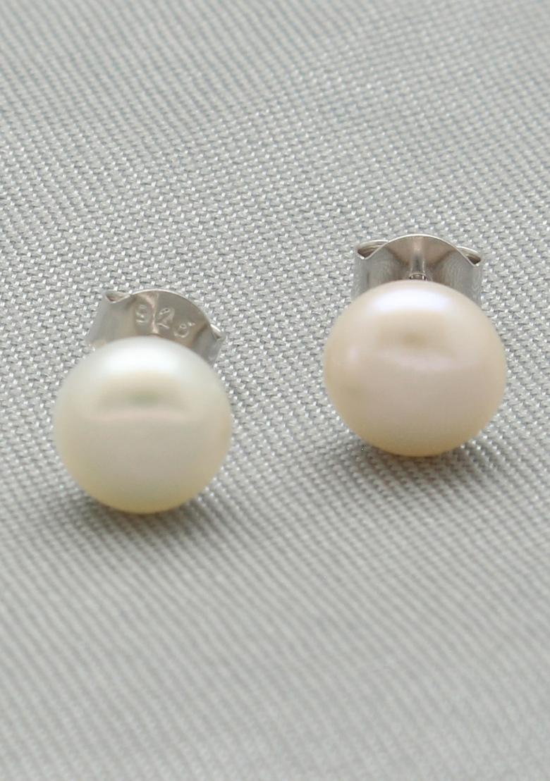 White Gold Plated 925 Silver Silver Earrings - Indya