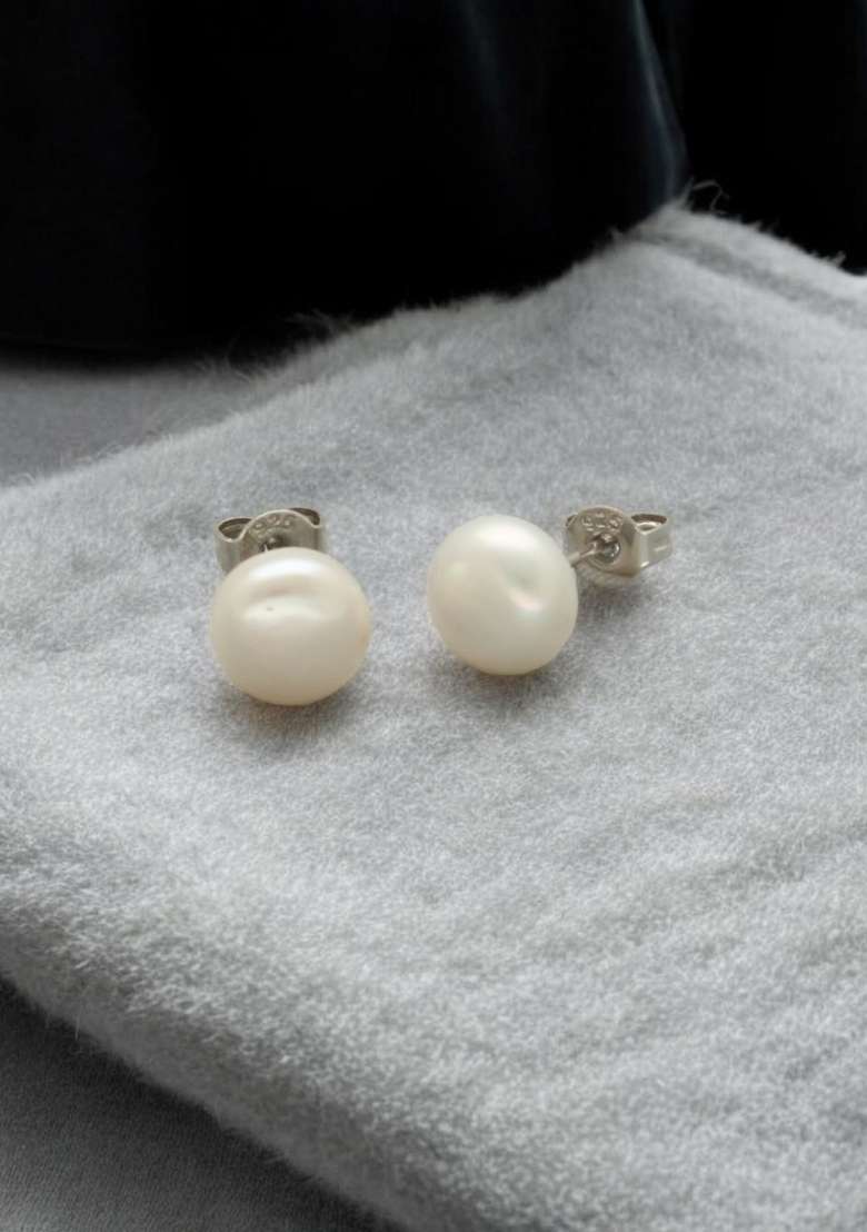 White Gold Plated 925 Silver Silver Earrings - Indya