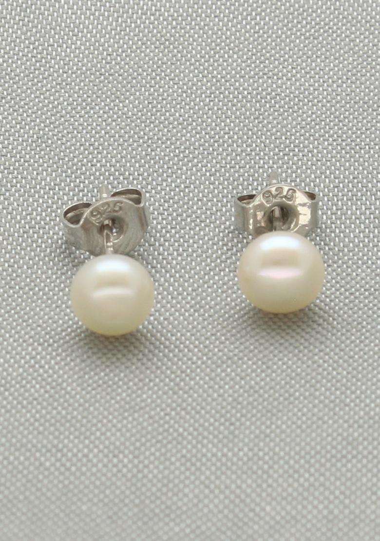 White Gold Plated 925 Silver Silver Earrings - Indya