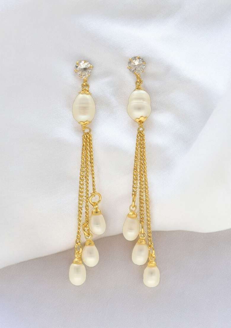 White Gold Plated Alloy Pearl Earrings - Indya
