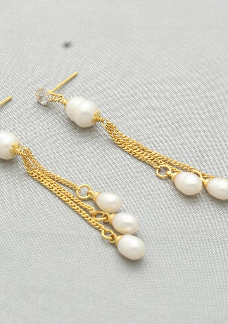White Gold Plated Alloy Pearl Earrings - Indya