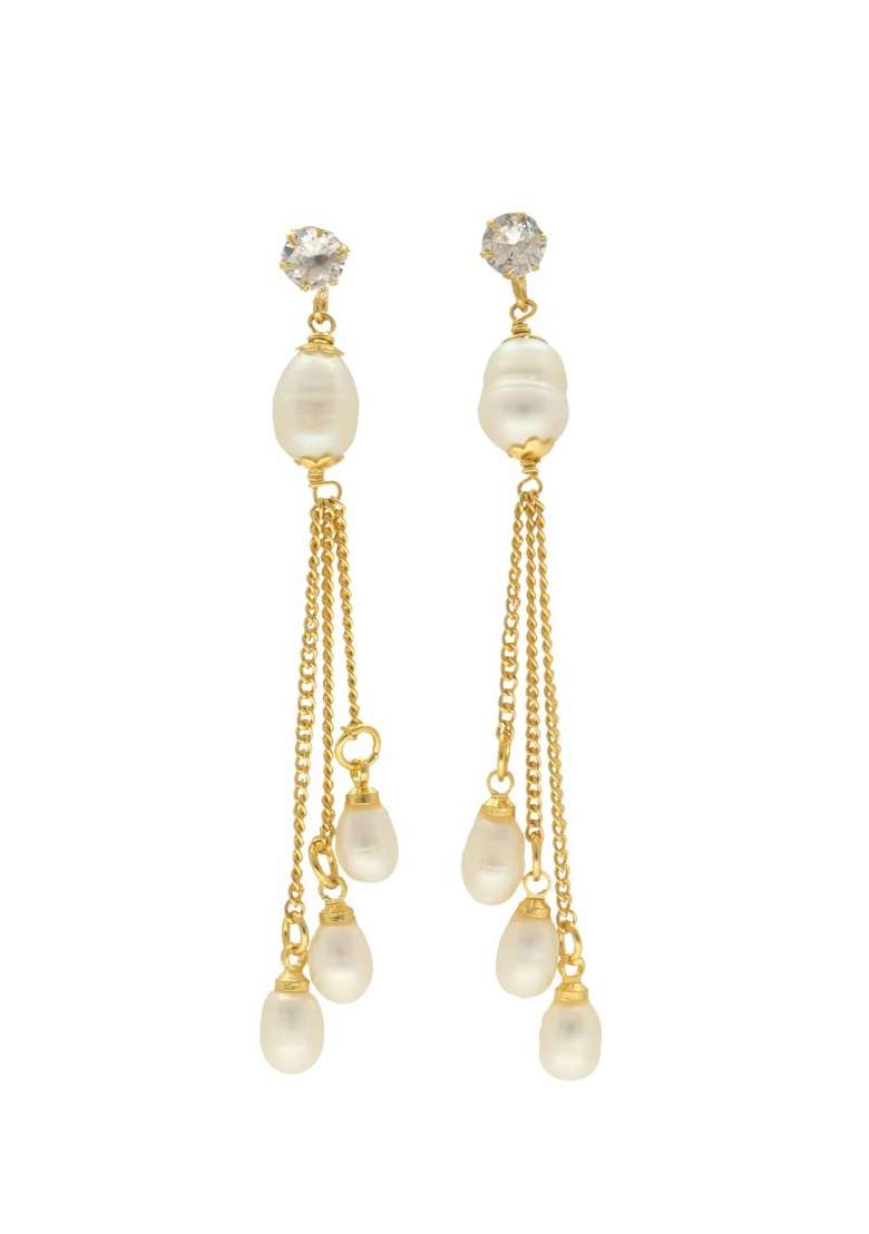 White Gold Plated Alloy Pearl Earrings - Indya