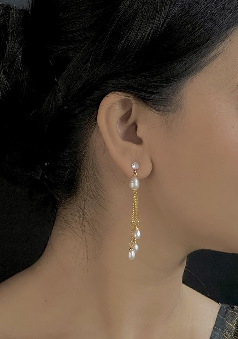 White Gold Plated Alloy Pearl Earrings - Indya