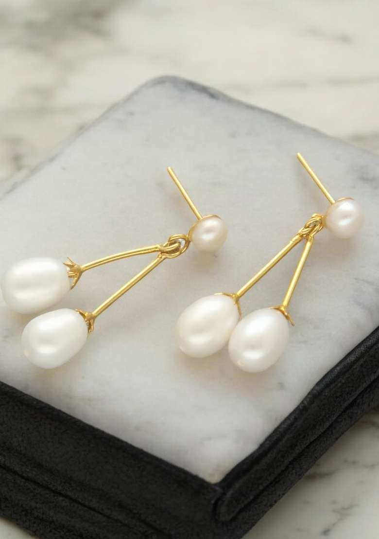 White Gold Plated Alloy Pearl Earrings - Indya