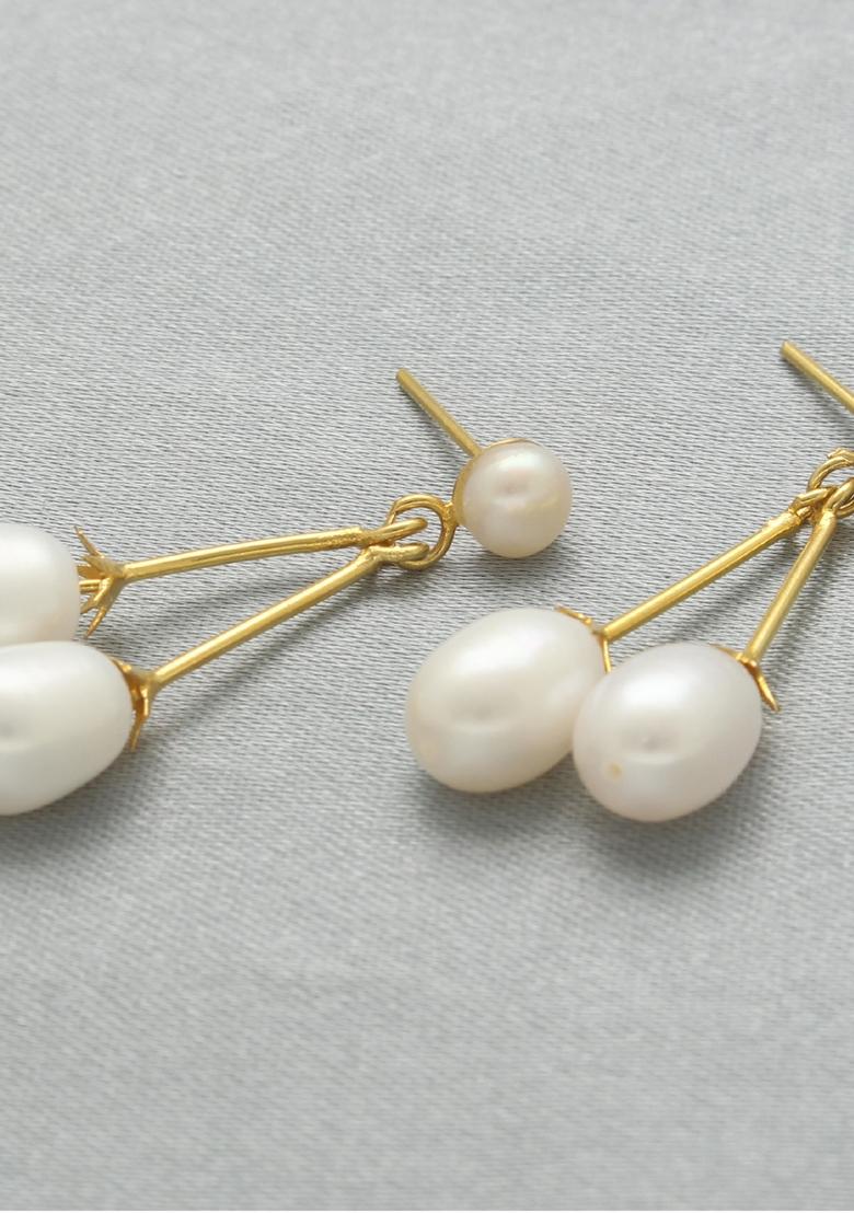 White Gold Plated Alloy Pearl Earrings - Indya