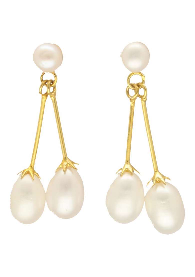 White Gold Plated Alloy Pearl Earrings - Indya