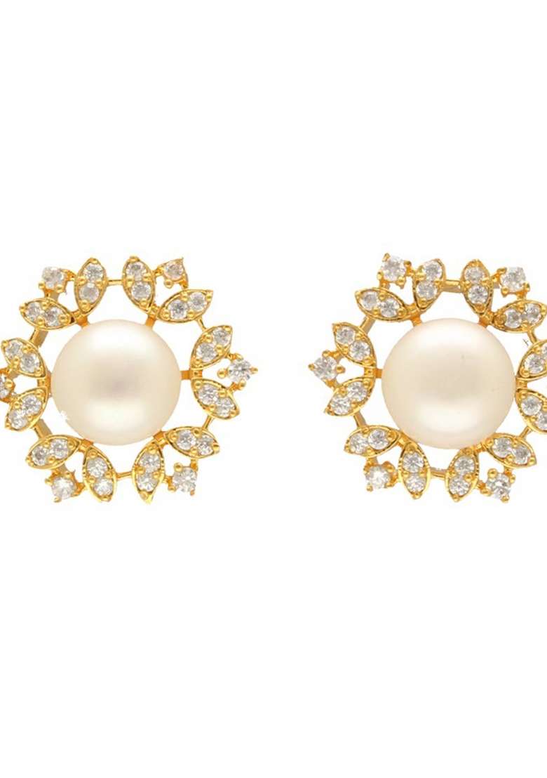 White Gold Plated Alloy Pearl Earrings - Indya