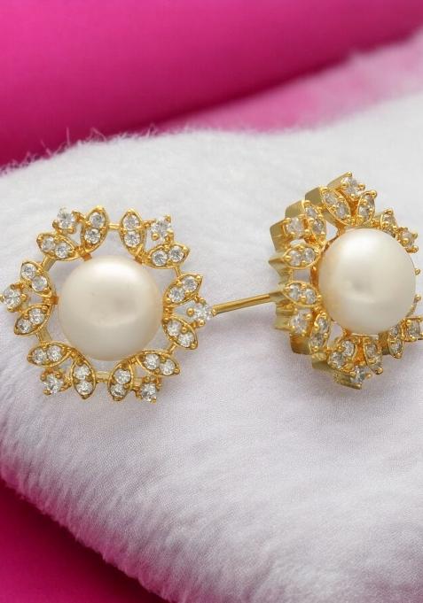 White Gold Plated Alloy Pearl Earrings