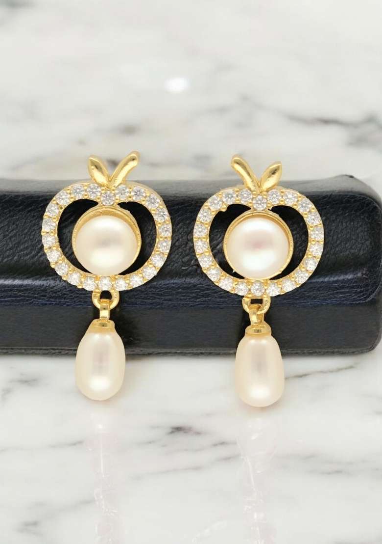 White Gold Plated Alloy Pearl Earrings - Indya