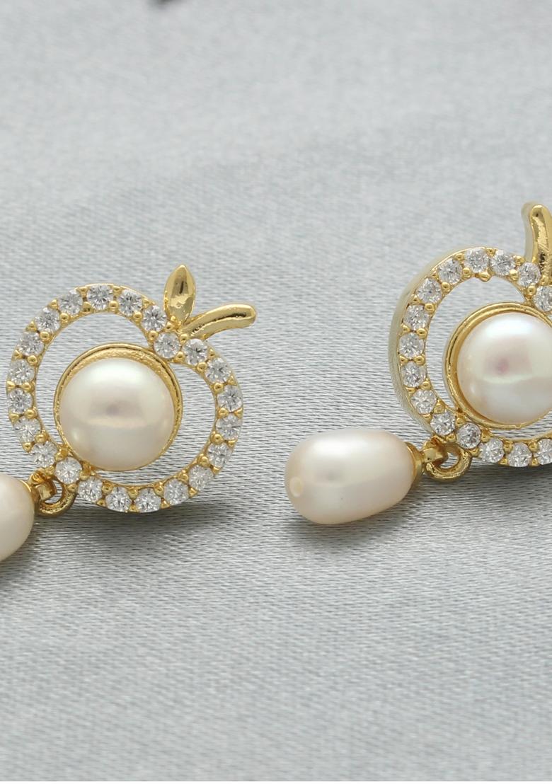 White Gold Plated Alloy Pearl Earrings - Indya