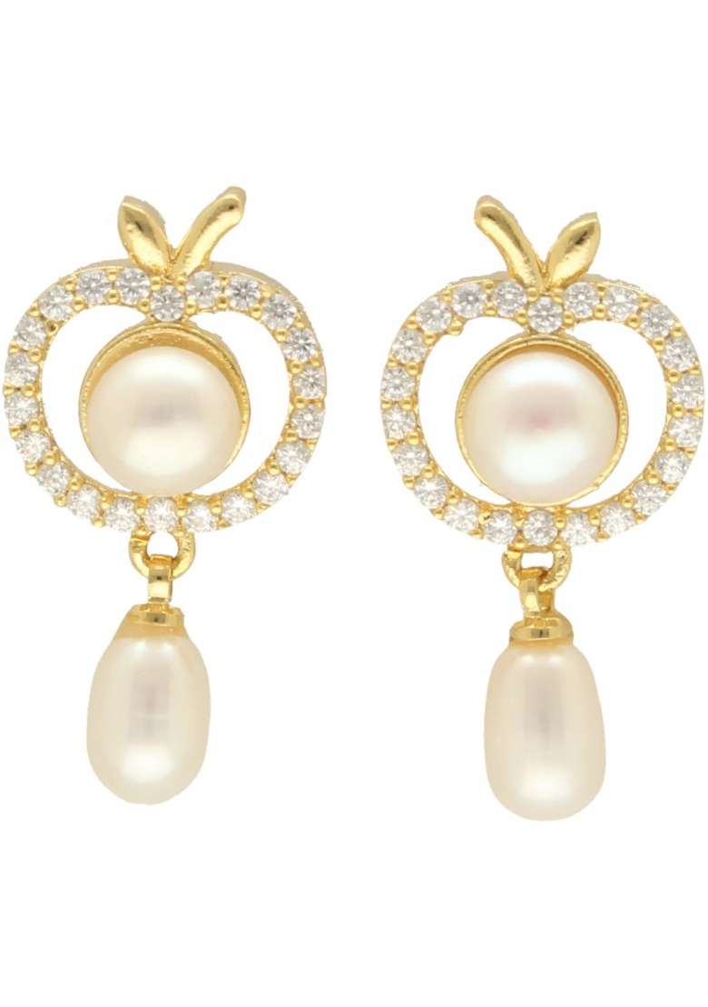 White Gold Plated Alloy Pearl Earrings - Indya