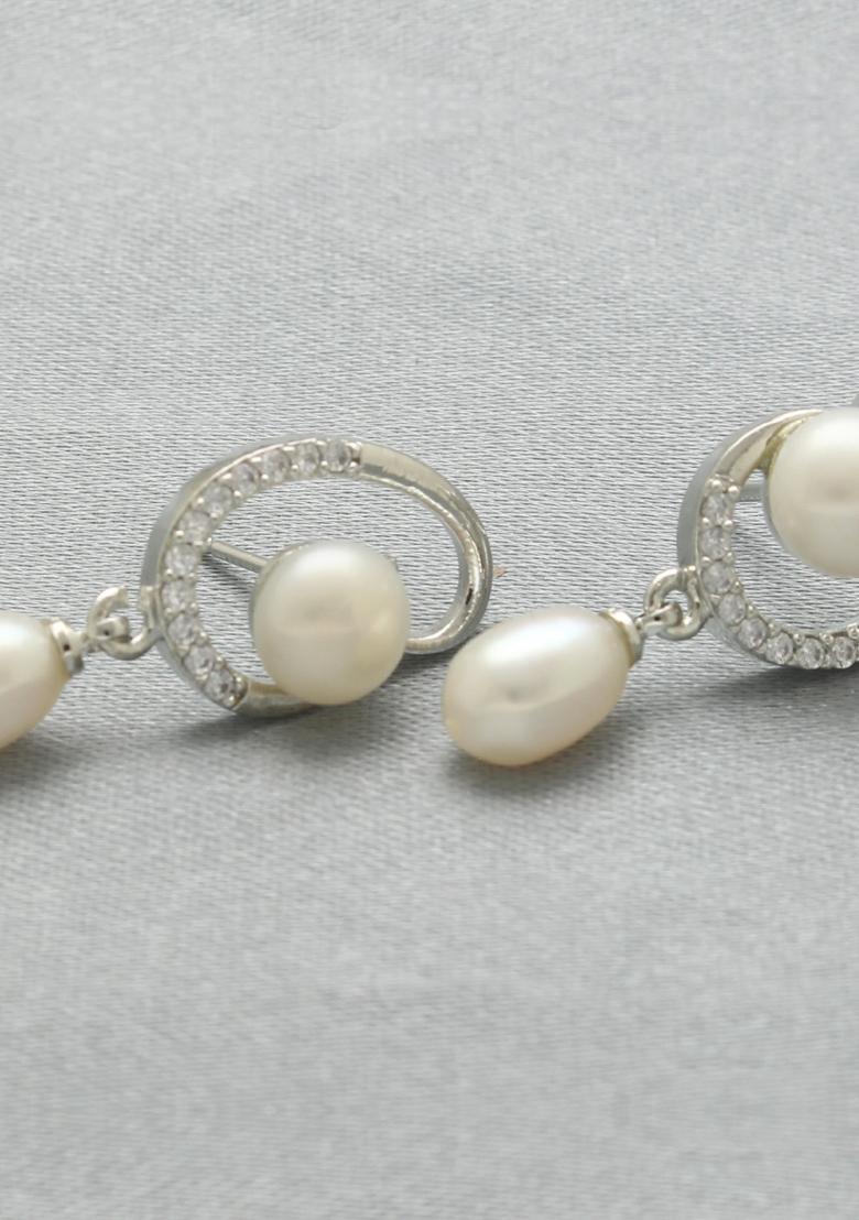 White Gold Plated Alloy Pearl Earrings - Indya