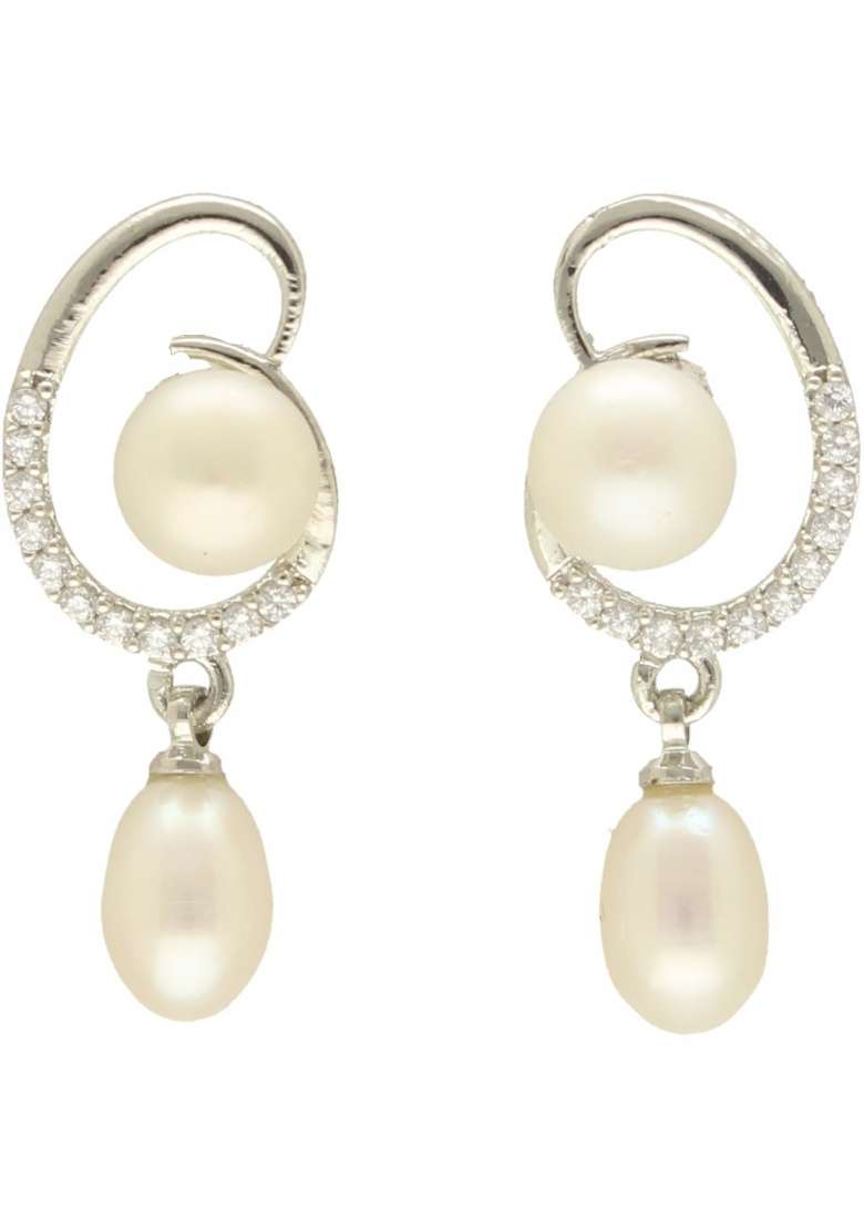 White Gold Plated Alloy Pearl Earrings - Indya