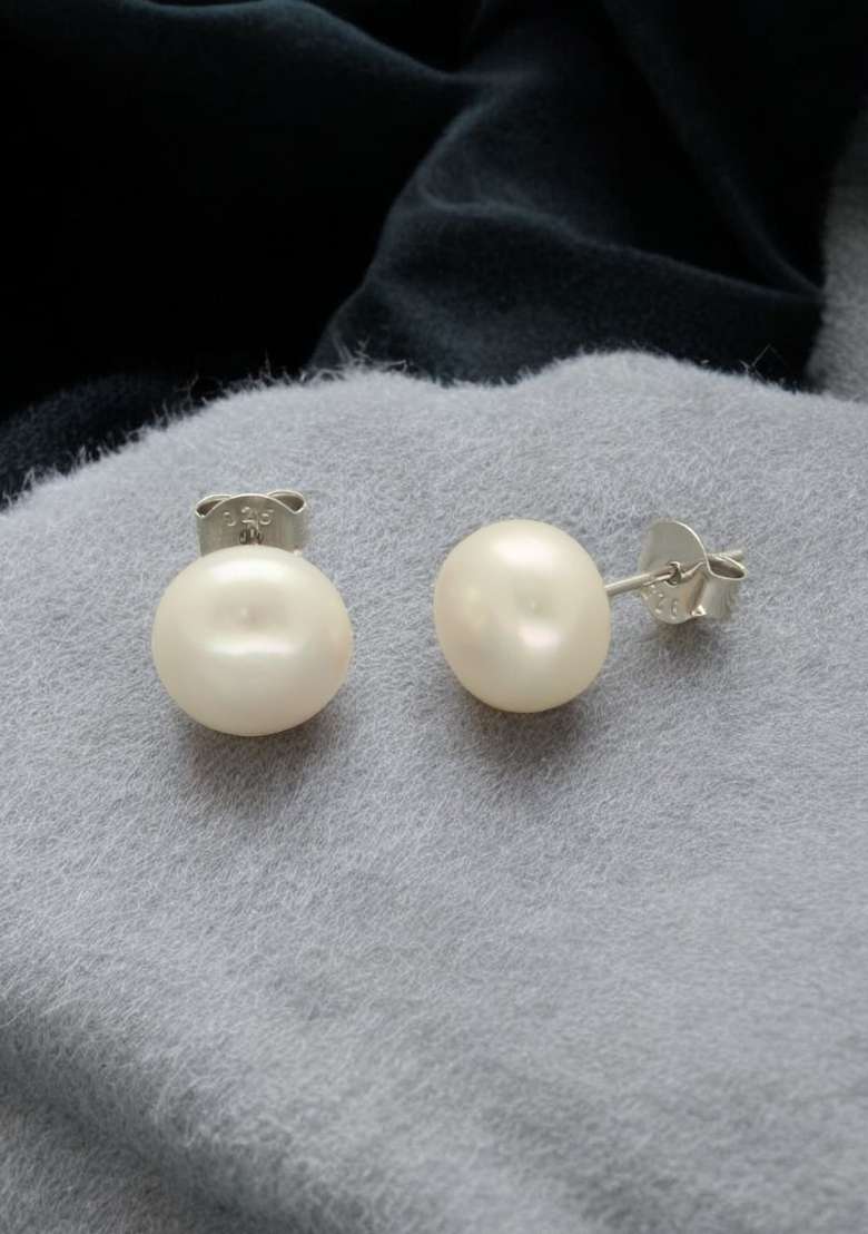 White Gold Plated 925 Silver Silver Earrings - Indya