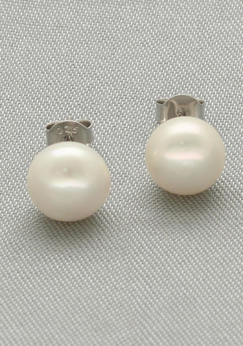 White Gold Plated 925 Silver Silver Earrings - Indya