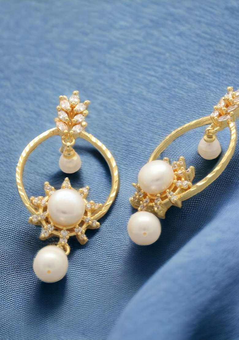 White Gold Plated Alloy Pearl Earrings - Indya