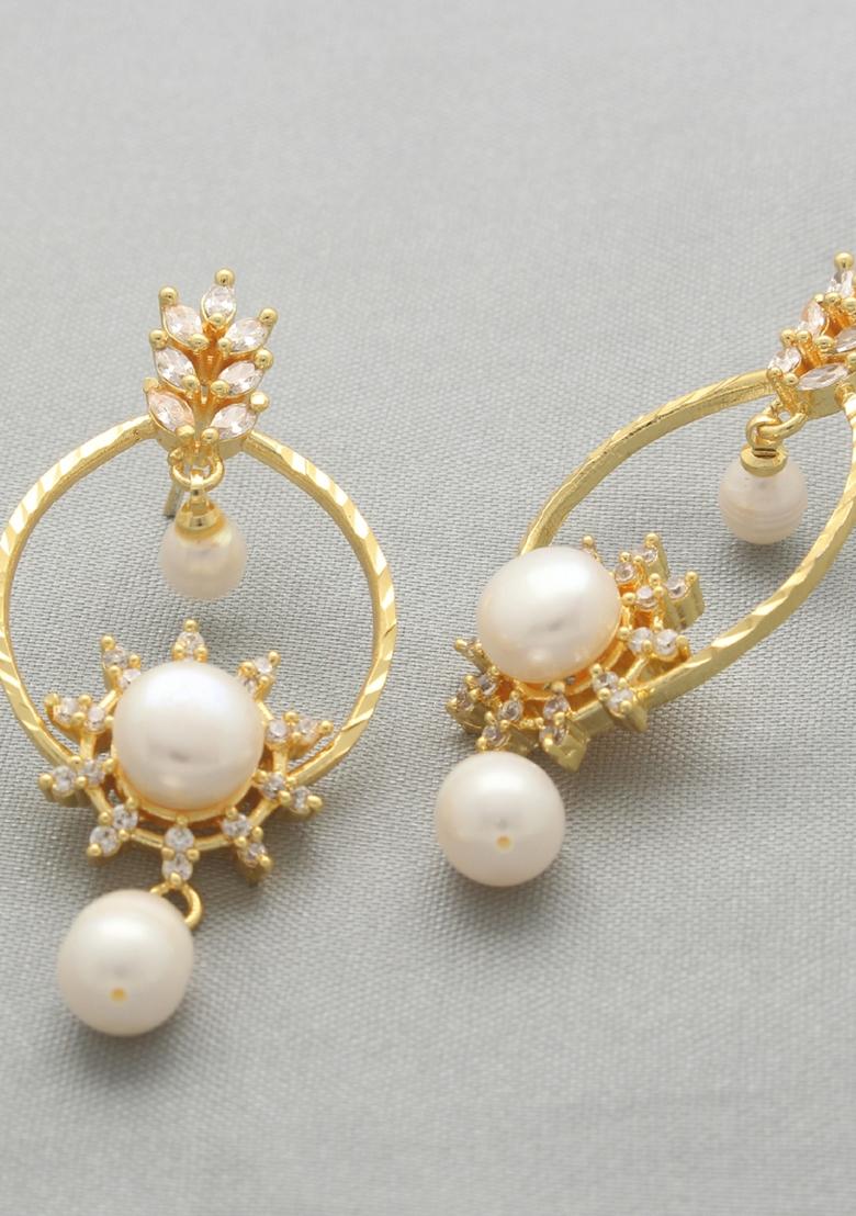 White Gold Plated Alloy Pearl Earrings - Indya