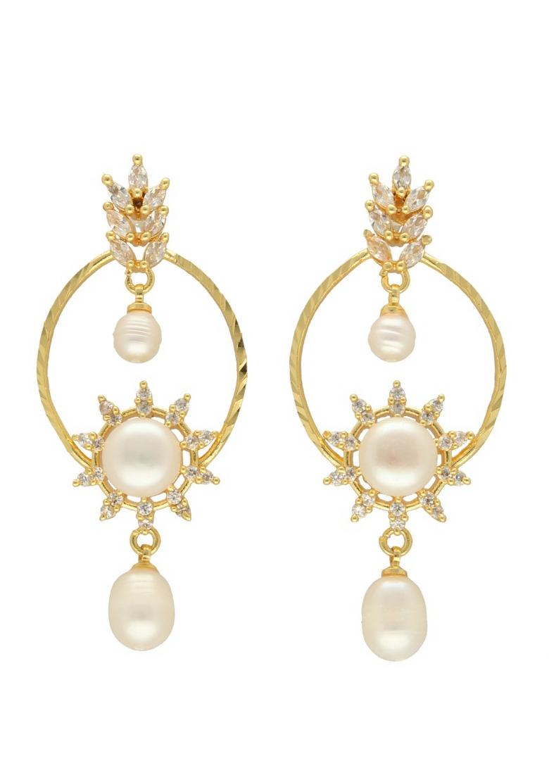 White Gold Plated Alloy Pearl Earrings - Indya
