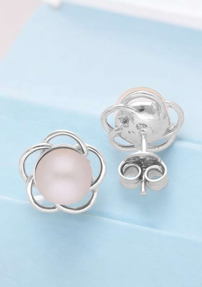 Pink Gold Plated 925 Silver Silver Earrings - Indya