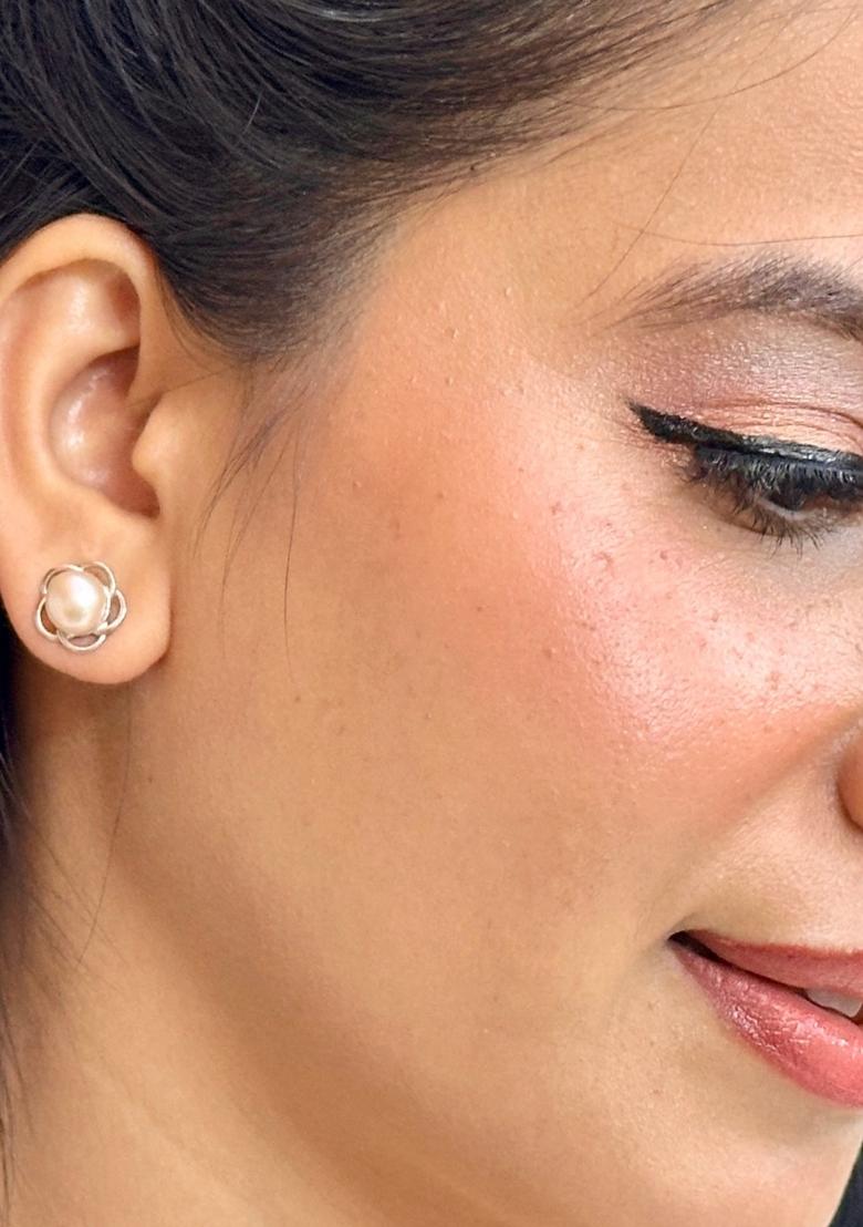 Pink Gold Plated 925 Silver Silver Earrings - Indya